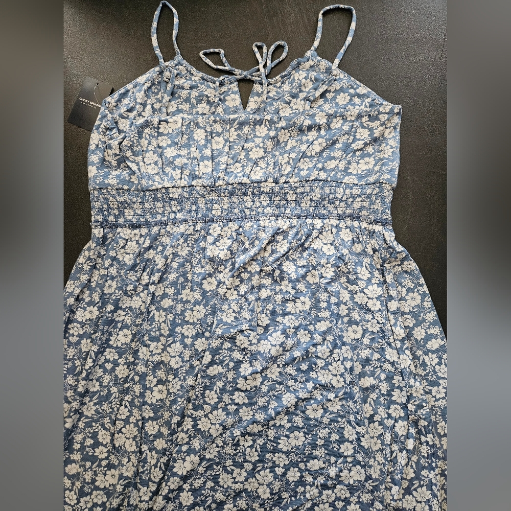 NWT - Lucky Brand Viscose Stretch Blue Floral Smocked Waist Maxi Dress - XL - Picture 14 of 15